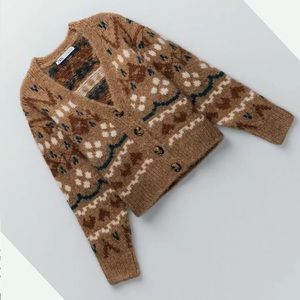 NWT Zara Jacquard Sweater Cardigan sz S